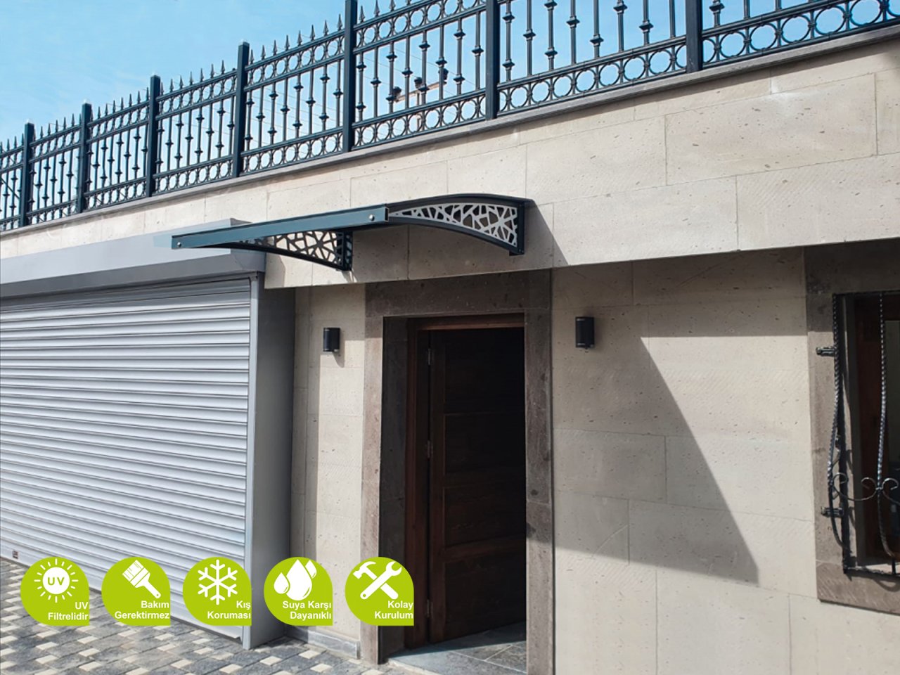 Alüminyum Kapı Üstü Pratik Sundurma 105x135 Cm